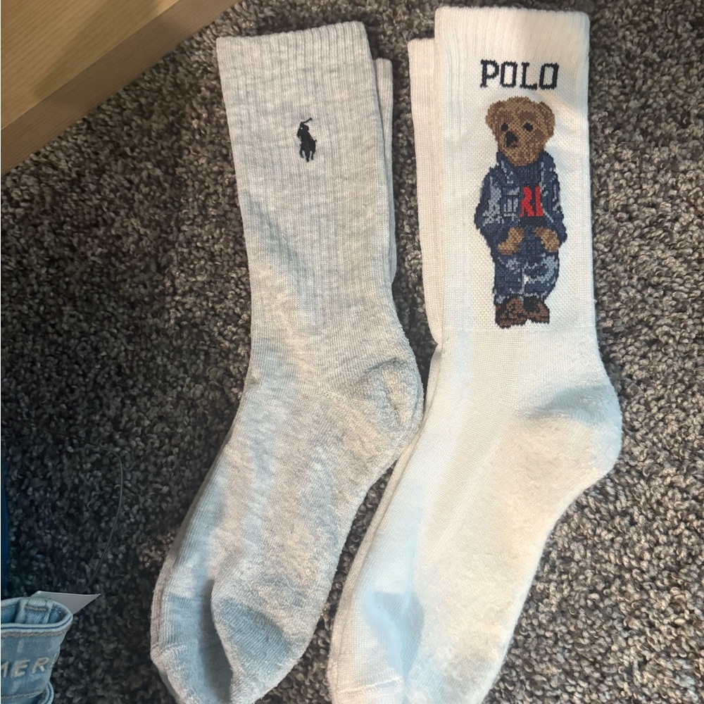 Polo by Ralph Lauren Gray and White Bear Socks